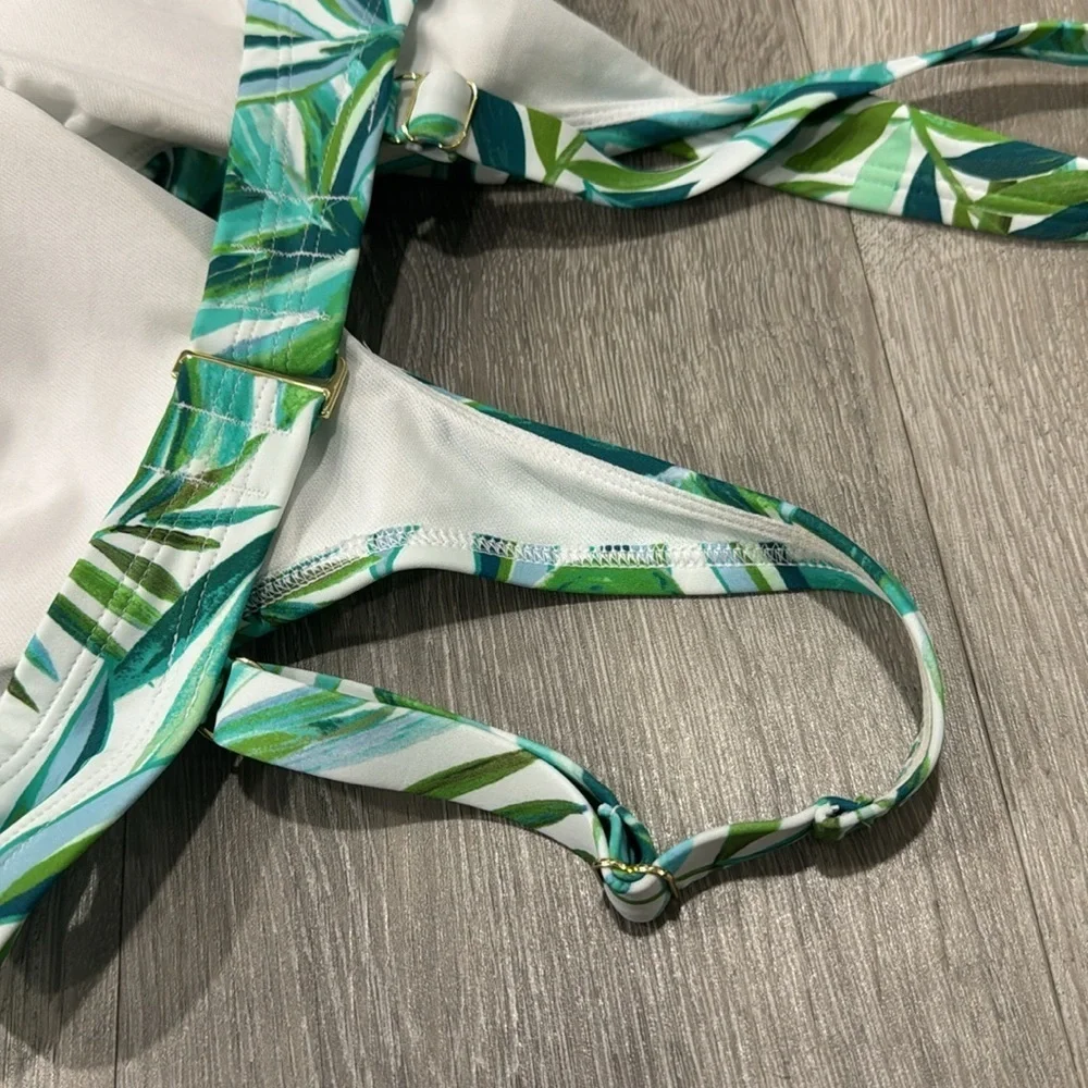 Women's Underwire Bra Bikini Bathing Suit Swim Top Shade & Shore Leaf Print 36DD